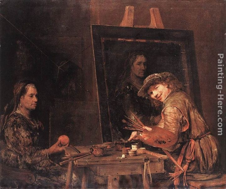 Aert de Gelder Self-Portrait at an Easel Painting an Old Woman